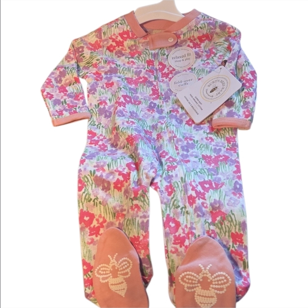 Burt's Bees Girls Cute Floral Footie Pajama Outfit SIze 0-3Mos NWT